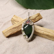 Wire Wrapped Serpentine Pendant with Amethyst and Peridot Accents ~ Includes Silver Chain - Earth Family Crystals