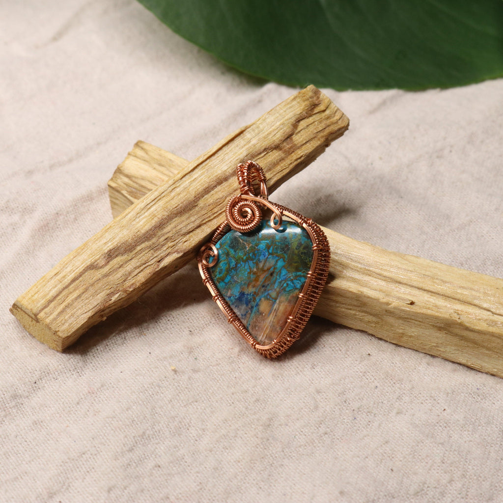Copper Wrapped Chrysocolla Pendant ~ Includes Necklace Cord - Earth Family Crystals