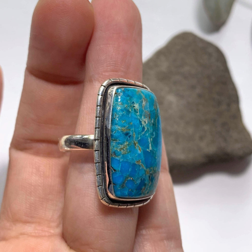 Vibrant Blue Genuine Arizona Turquoise Sterling Silver Ring (Size: 8.5 ) - Earth Family Crystals