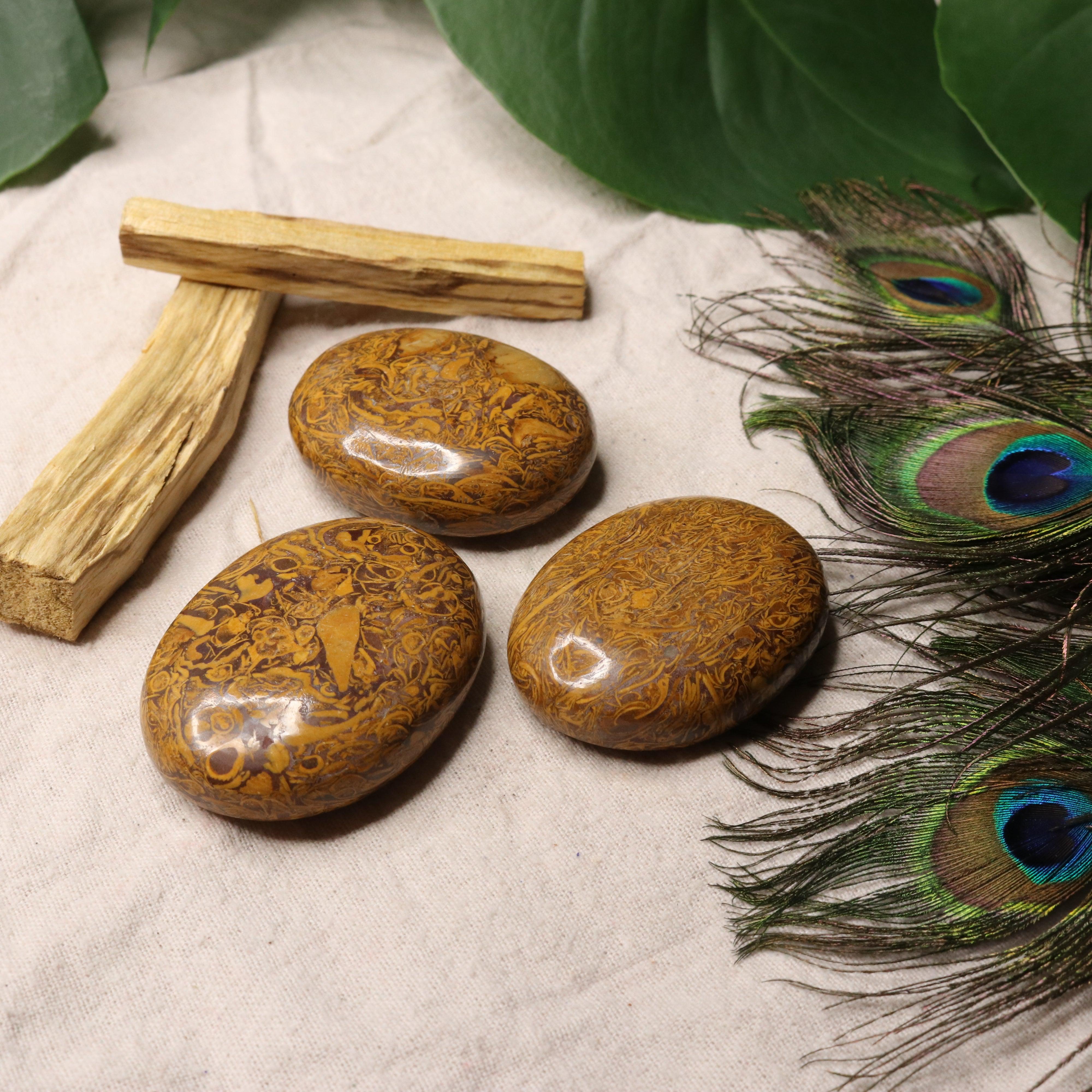 Calligraphy Jasper Pillow Palm Carvings - Earth Family Crystals