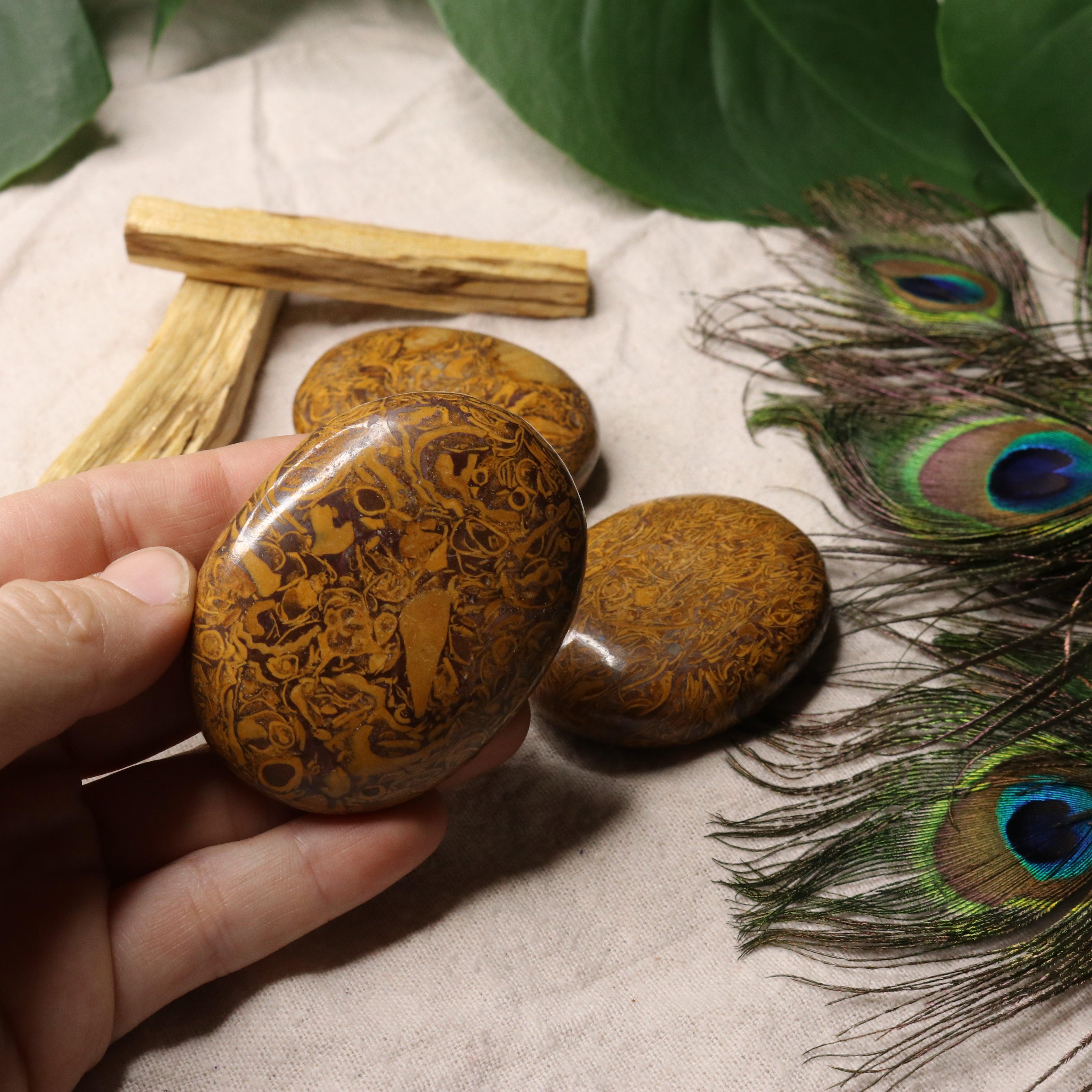 Calligraphy Jasper Pillow Palm Carvings - Earth Family Crystals