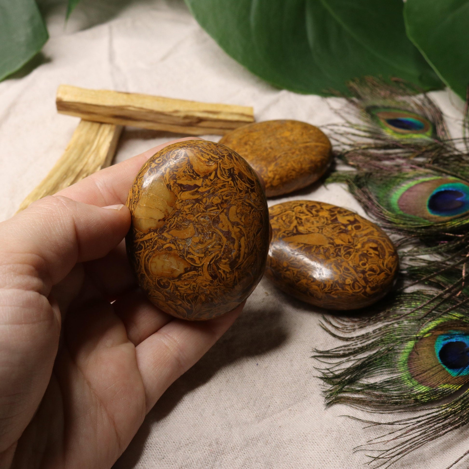 Calligraphy Jasper Pillow Palm Carvings - Earth Family Crystals