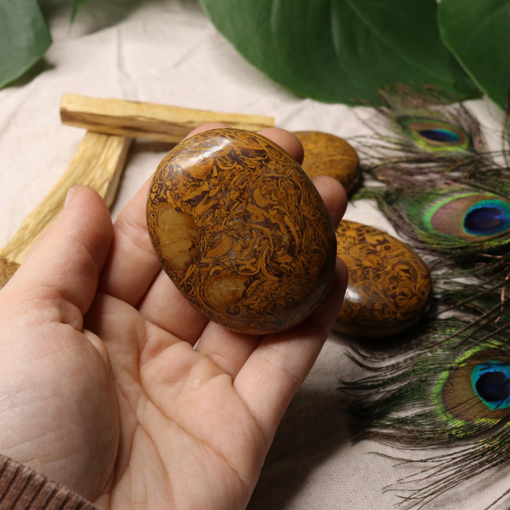 Calligraphy Jasper Pillow Palm Carvings - Earth Family Crystals