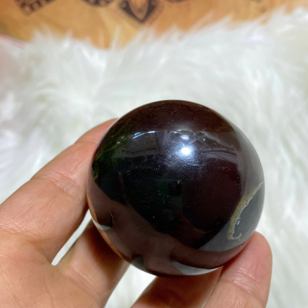 Rare Sumatra Golden & Blue Amber Sphere Carving ~Includes Wood Stand #3 - Earth Family Crystals