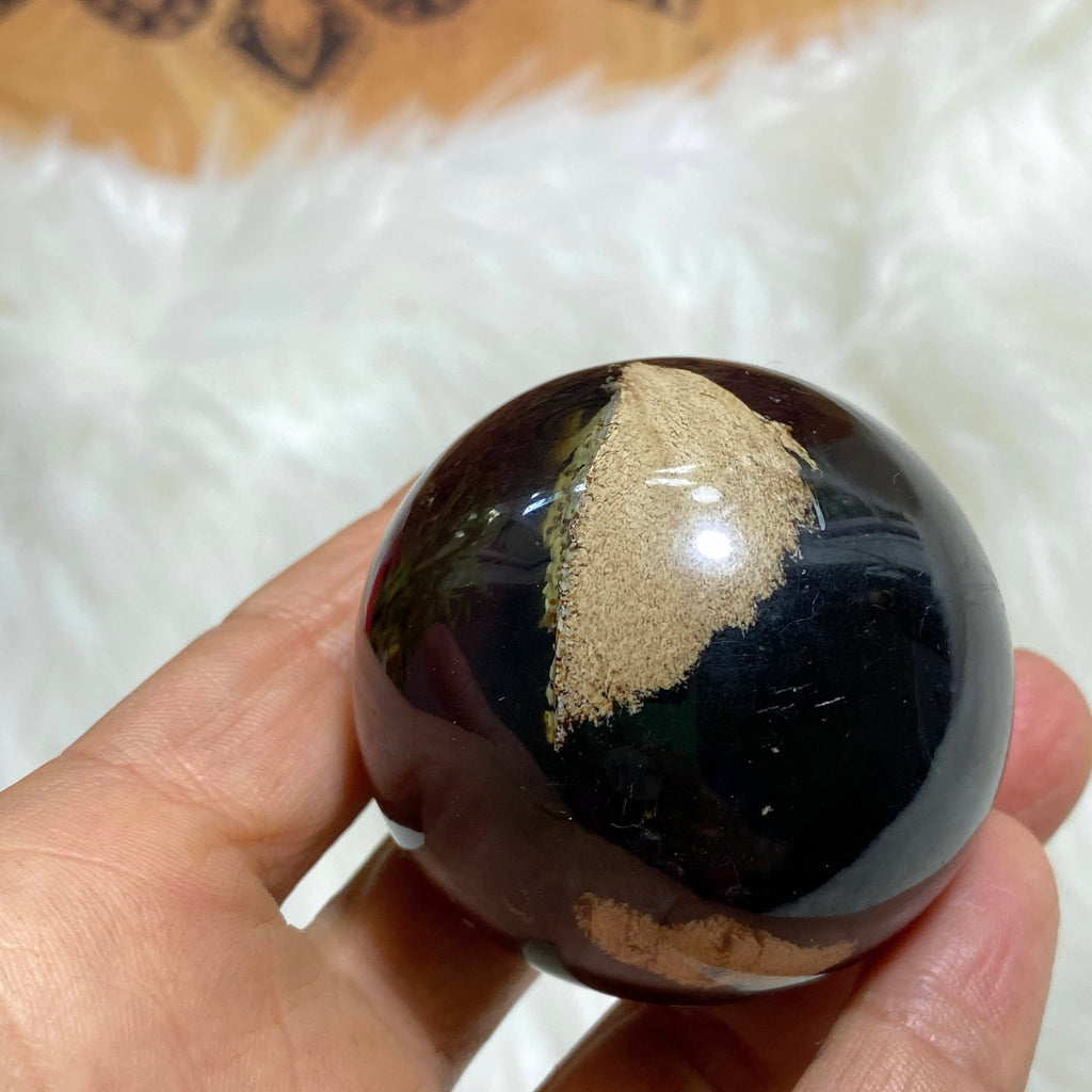 Fabulous Sumatra Golden & Blue Amber Sphere Carving ~Includes Wood Stand #2 - Earth Family Crystals