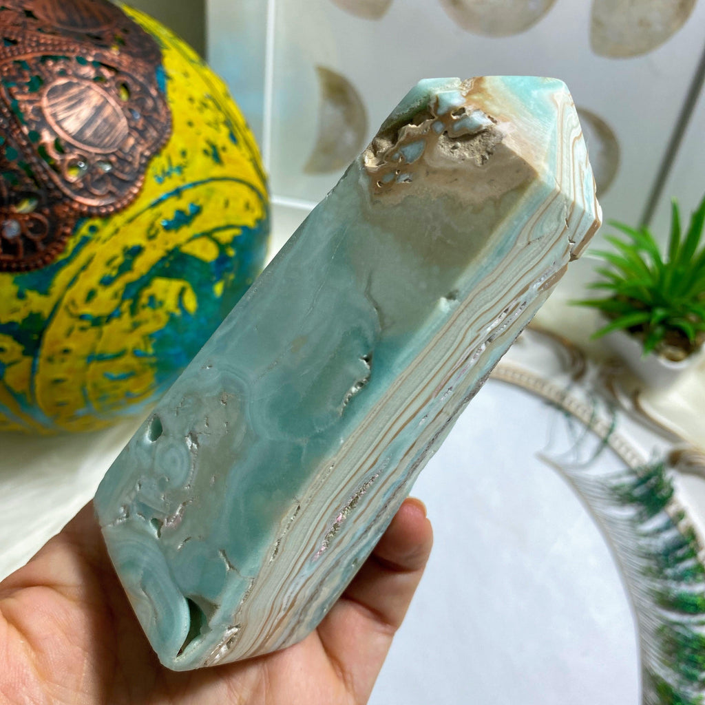 Big Chunky Blue Aragonite Partially Polished Standing Display Tower - Earth Family Crystals