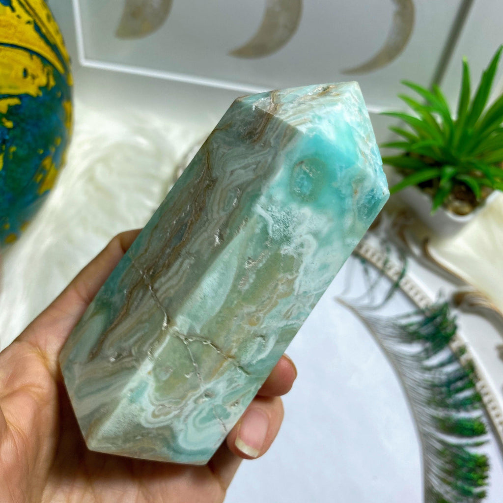 Incredible Colors Chunky Blue Aragonite Partially Polished Standing Display Tower - Earth Family Crystals