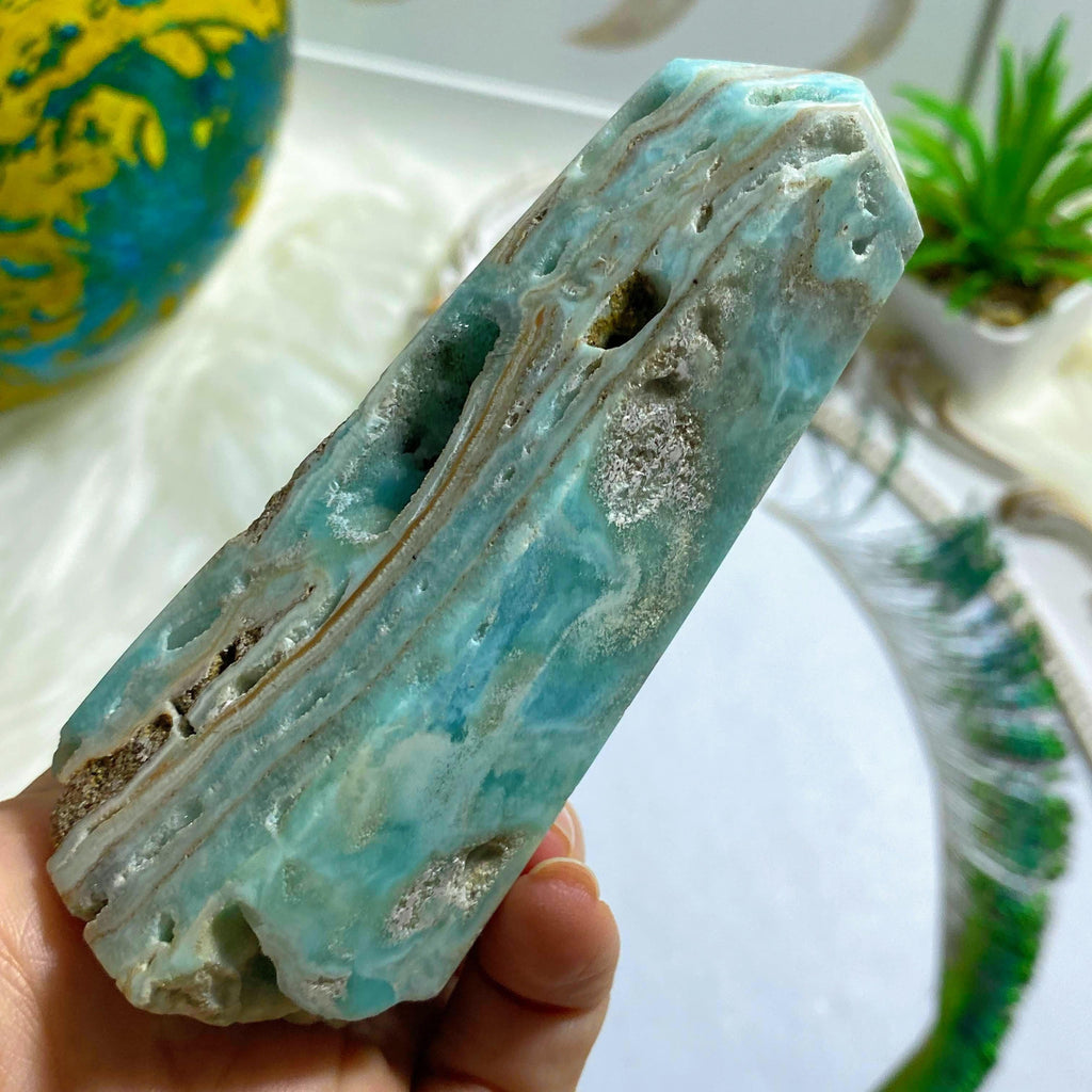 Incredible Druzy Cave Geode~ Blue Aragonite Standing Display Tower - Earth Family Crystals