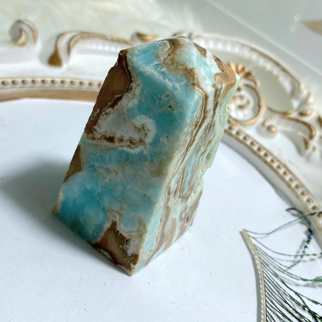 Delightful Colors~ Blue Aragonite Partially Polished Standing Display Tower #1 - Earth Family Crystals