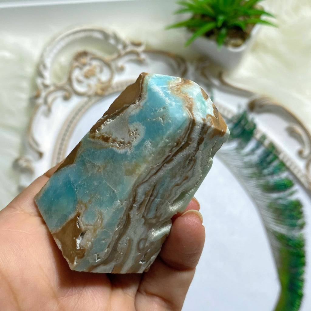 Delightful Colors~ Blue Aragonite Partially Polished Standing Display Tower #1 - Earth Family Crystals