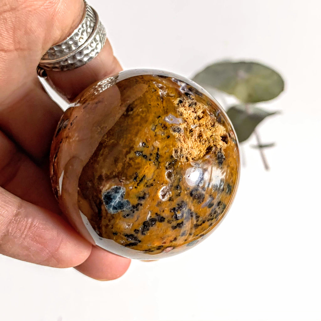 Brown Jasper &  Blue Apatite Sphere With Druzy Caves From Brazil - Earth Family Crystals