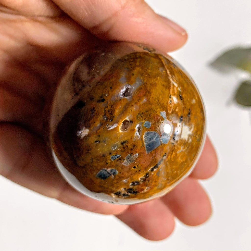Brown Jasper &  Blue Apatite Sphere With Druzy Caves From Brazil - Earth Family Crystals
