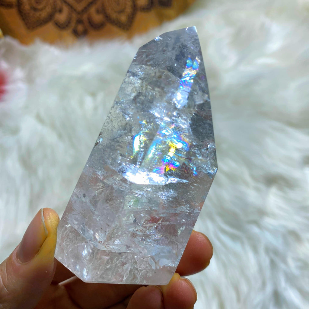 Rainbow Filled! Gorgeous Brazilian Clear Quartz Standing Display Tower #1 - Earth Family Crystals