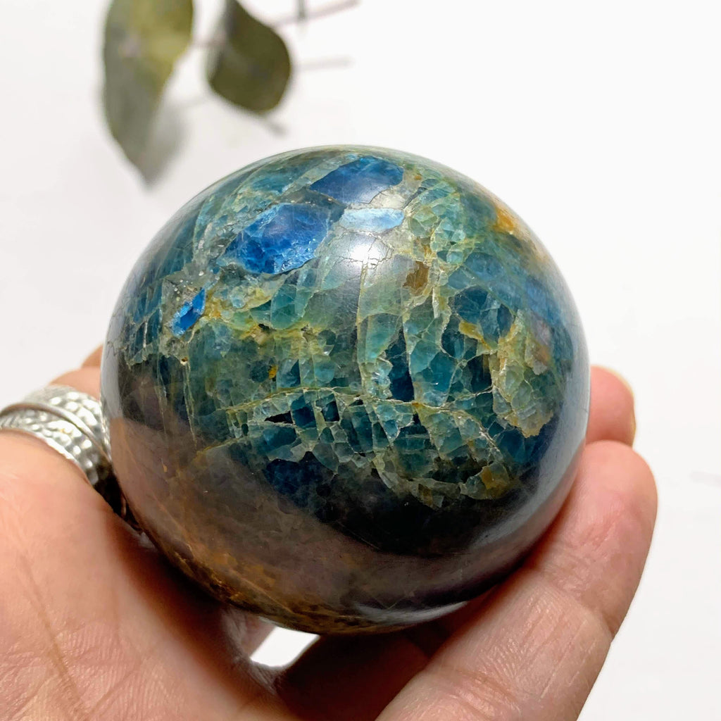Deep Blue Apatite & Brown Jasper Inclusions Large Sphere From Brazil - Earth Family Crystals