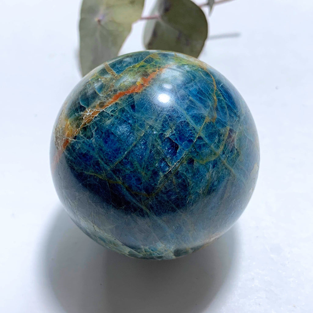 Deep Blue Apatite & Brown Jasper Inclusions Large Sphere From Brazil - Earth Family Crystals