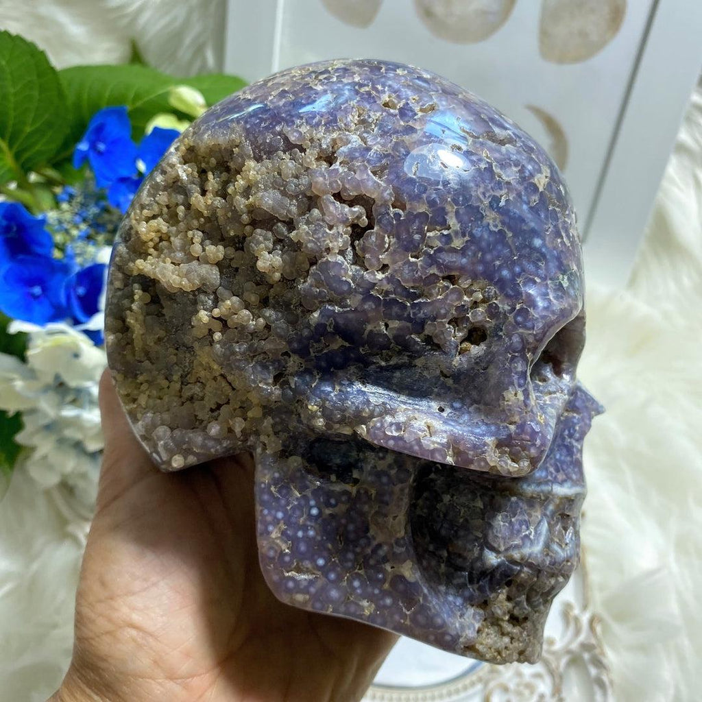Incredible Grape Agate 1.7kg Jumbo Geode Skull Partially Polished Display Specimen - Earth Family Crystals