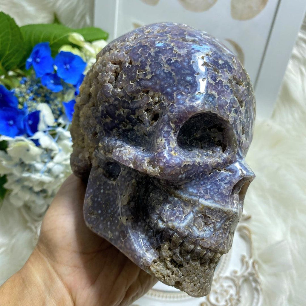 Incredible Grape Agate 1.7kg Jumbo Geode Skull Partially Polished Display Specimen - Earth Family Crystals