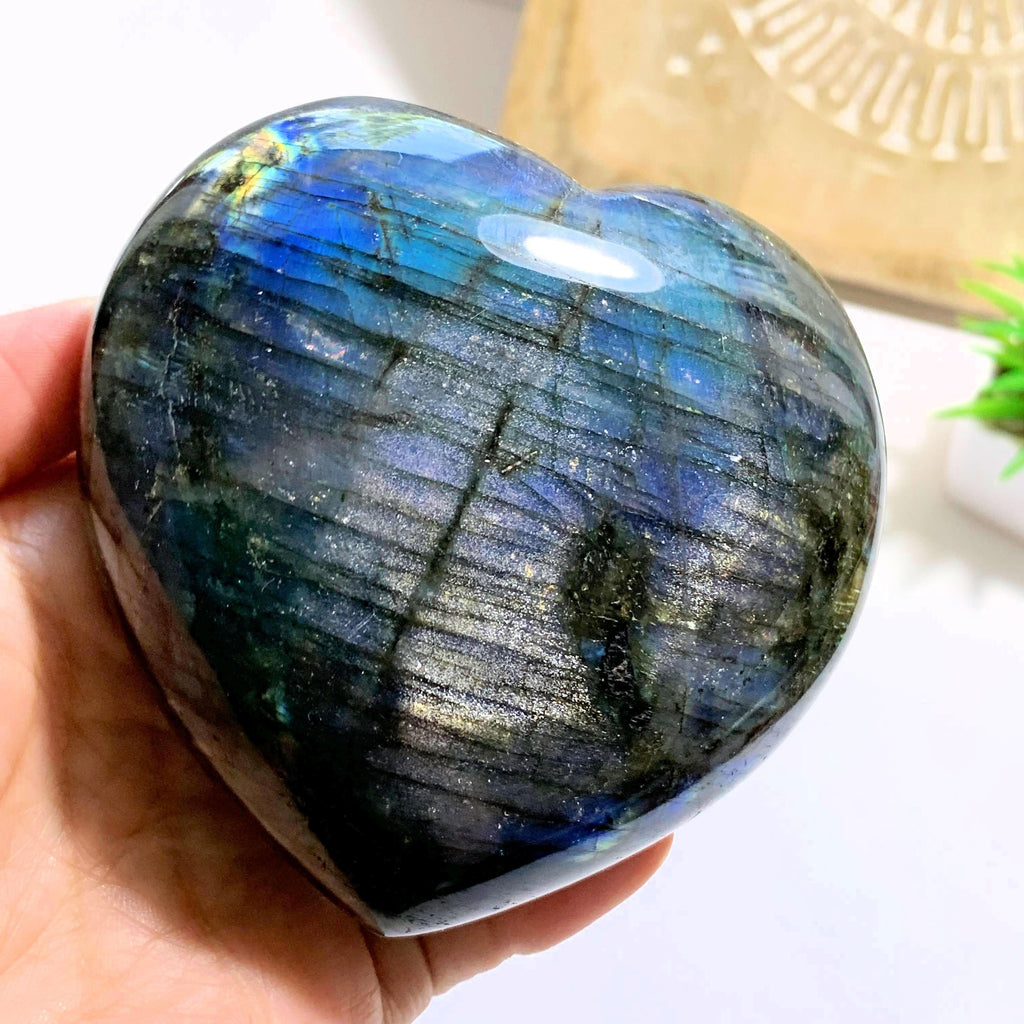 Incredible Double Sided Flashes XL Labradorite Heart From Madagascar - Earth Family Crystals