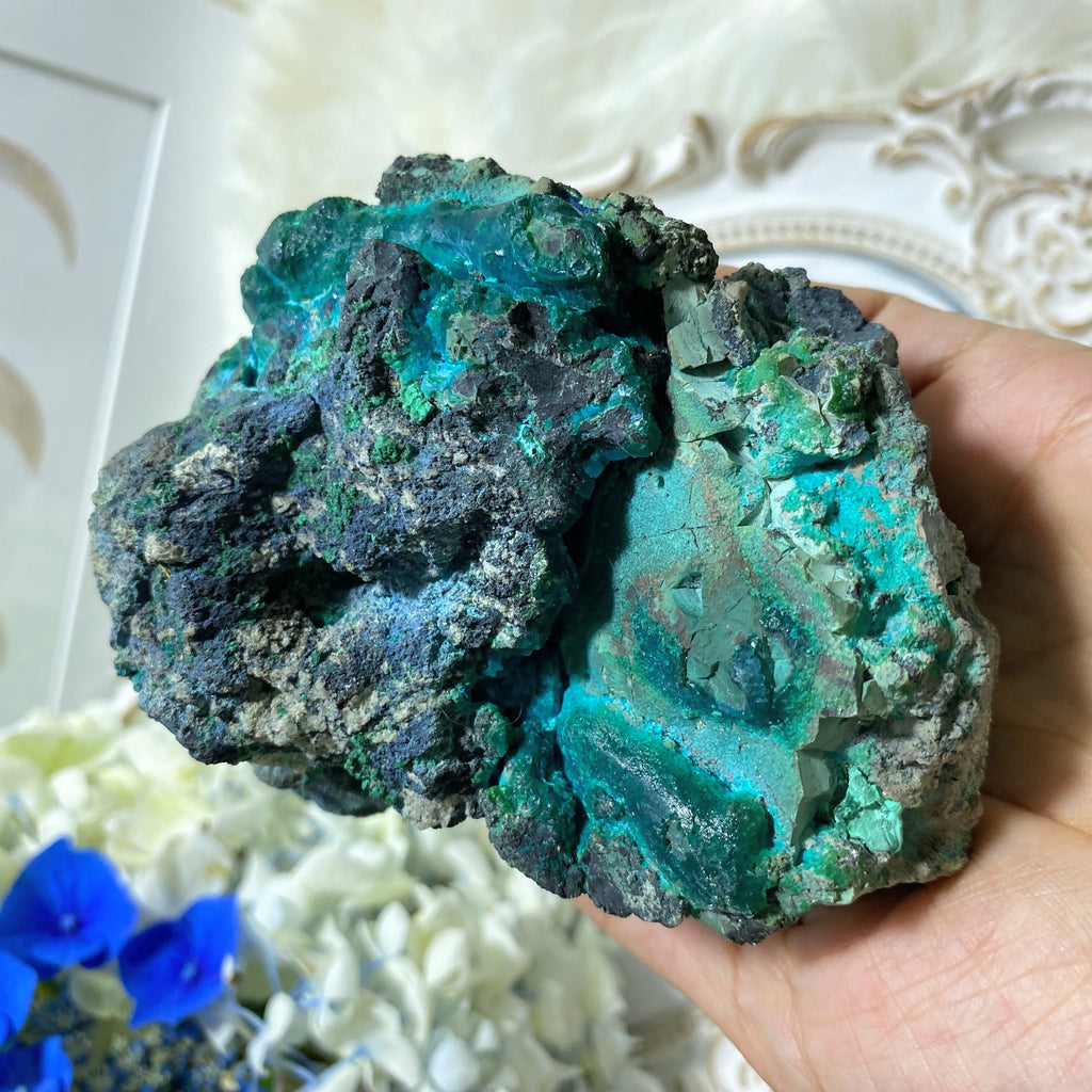 Chunky & Natural Chrysocolla & Malachite Nestled in Rock Matrix - Earth Family Crystals