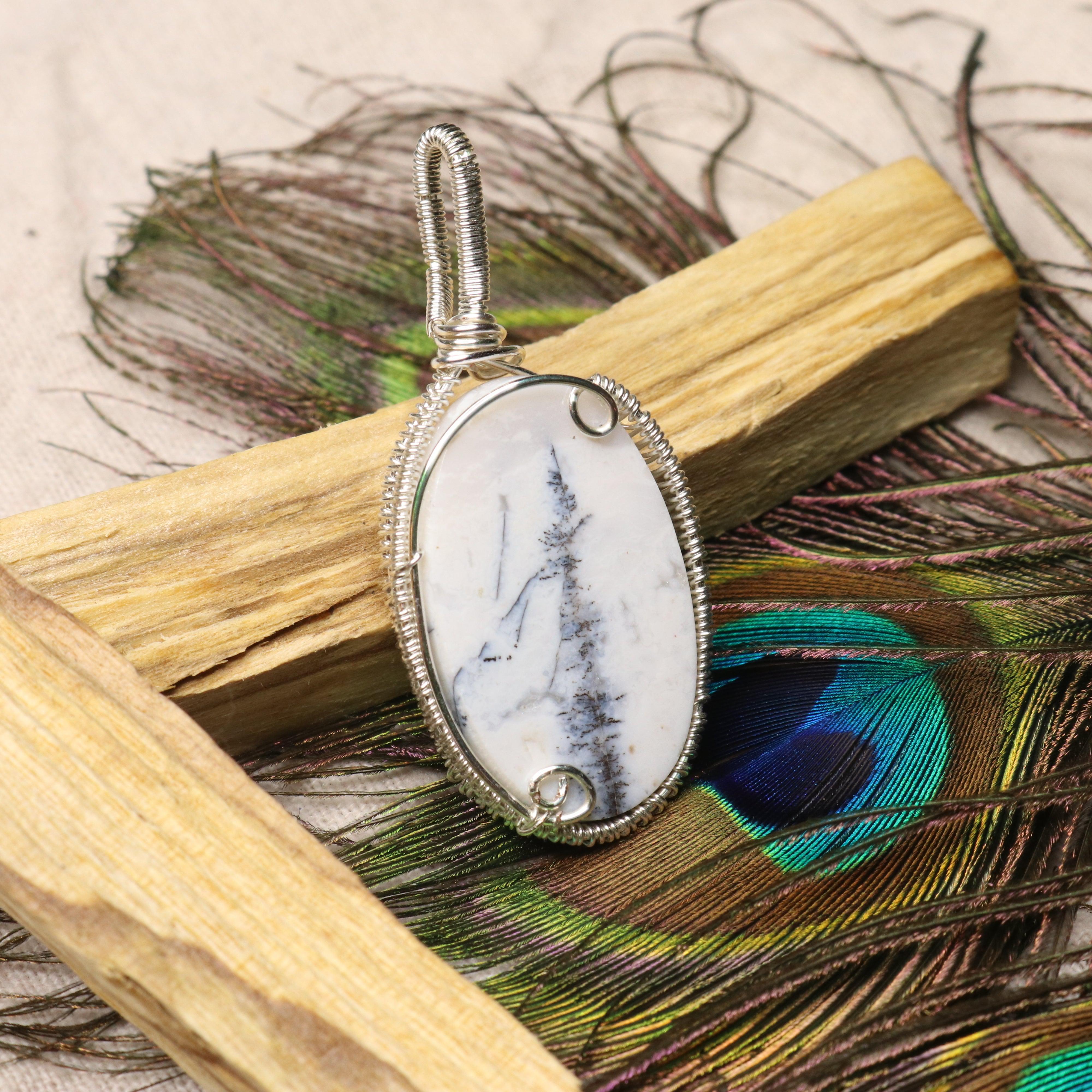 Unique Dendritic Opal Wire Wrapped Pendant ~ Includes Silver Chain - Earth Family Crystals