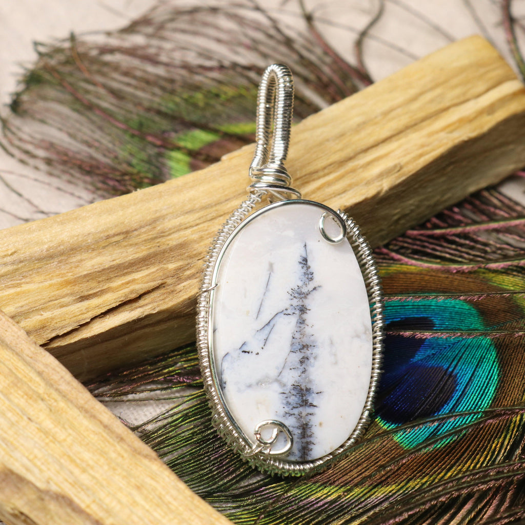 Unique Dendritic Opal Wire Wrapped Pendant ~ Includes Silver Chain - Earth Family Crystals