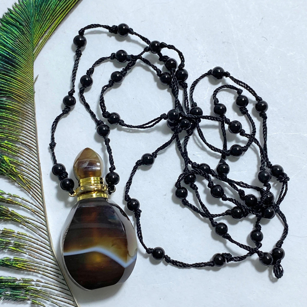 The Original ~High Quality Agate Essential Oil/Perfume Bottle Necklace (30 inch Beaded Agate Chain) - Earth Family Crystals