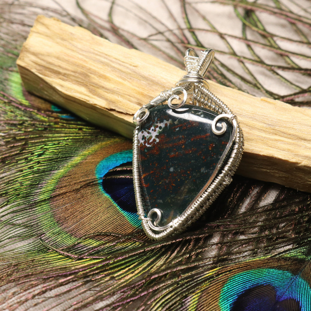 Handmade Wire Wrapped Bloodstone Pendant ~ Includes Silver Chain - Earth Family Crystals
