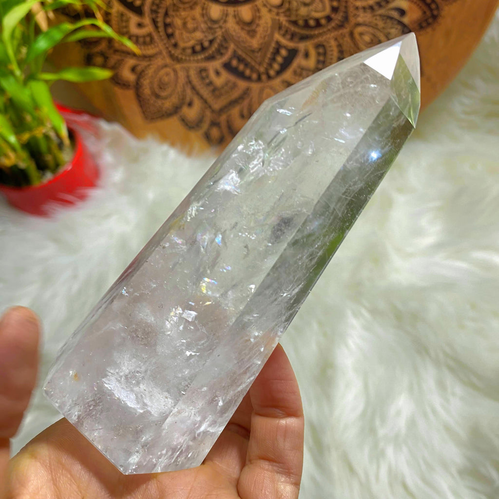 Rainbow Loaded! Tall & Beautiful Large Brazilian Clear Quartz Standing Display Tower - Earth Family Crystals
