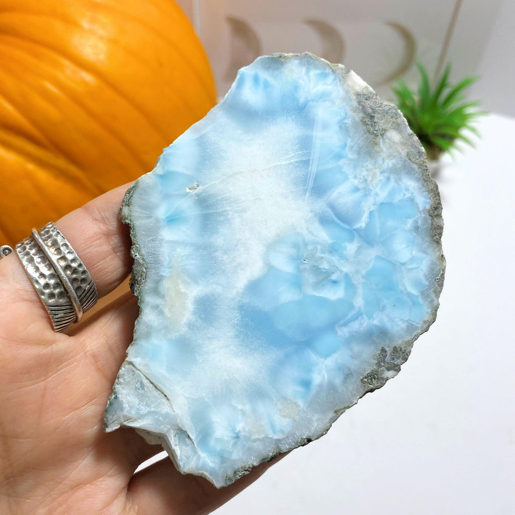 Partially Polished Larimar Large Slice Specimen From The Dominican Republic - Earth Family Crystals