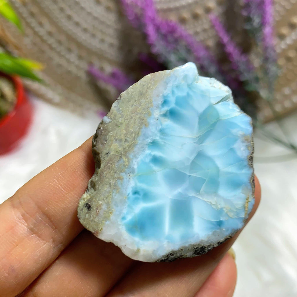 Soothing Caribbean Blue Larimar Partially Polished Specimen From The Dominican - Earth Family Crystals