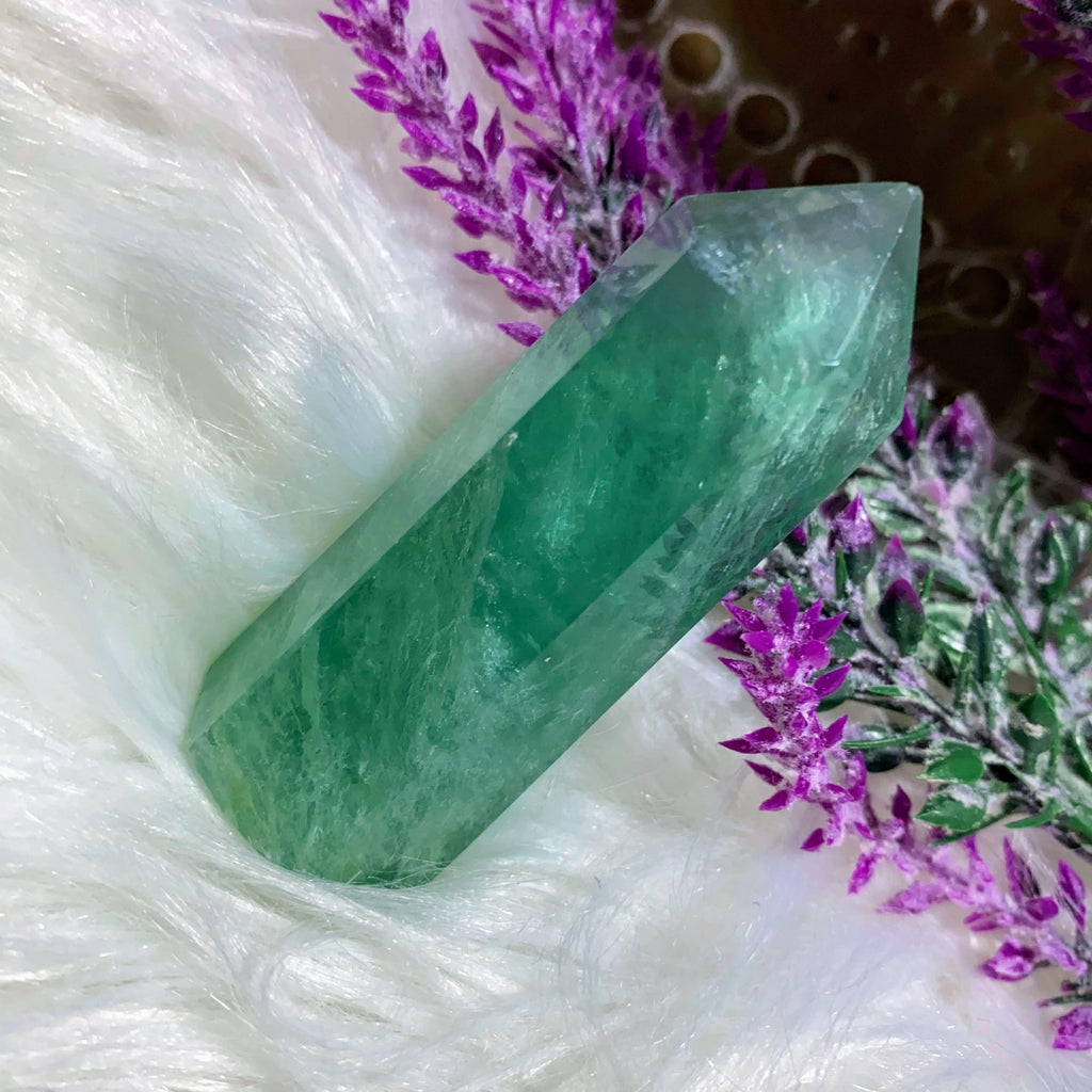 Reserved For Sandy Brilliant Green Fluorite Standing Display Tower - Earth Family Crystals