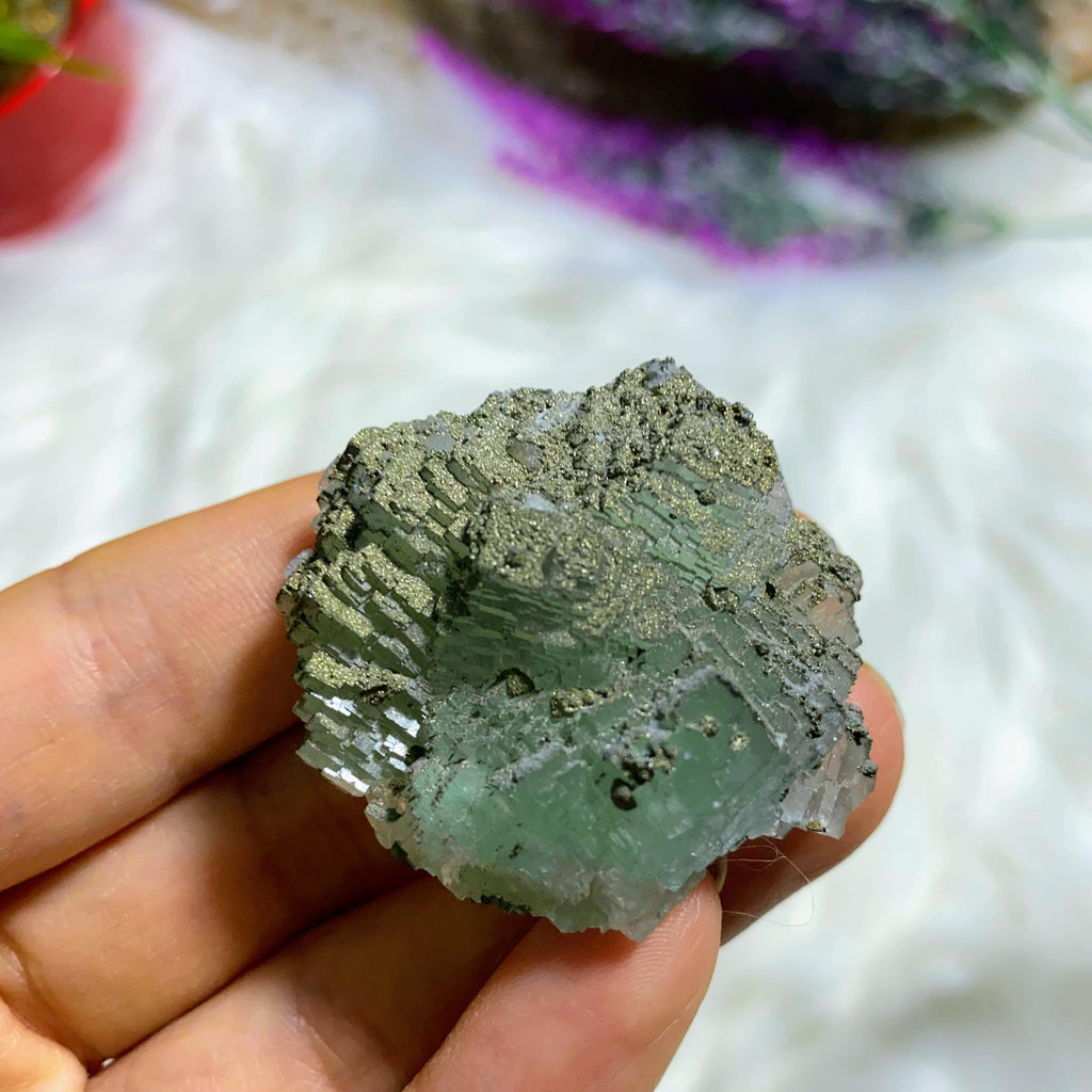Beautiful Green Fluorite With Sparkling Natural Pyrite Inclusions - Earth Family Crystals