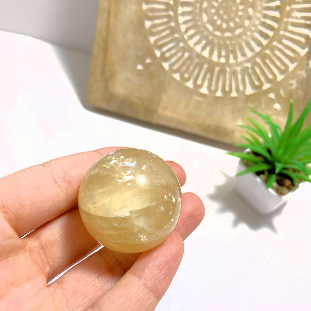 Golden Calcite Sphere Carving #2 - Earth Family Crystals