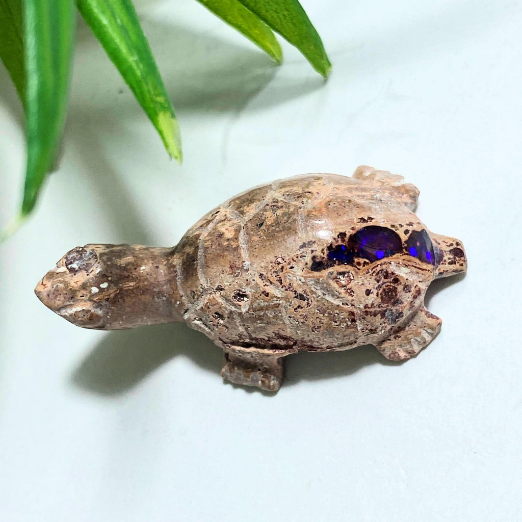 Mexican Fire Opal Flashy Purple Turtle Dainty Carving Specimen - Earth Family Crystals