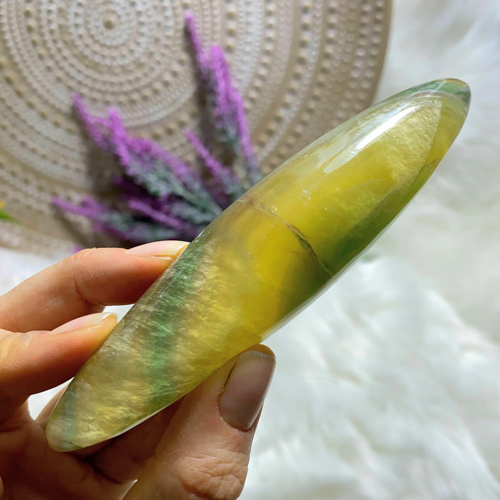 Reserved For Sandy Rare Golden Green Fluorite Double Terminated Healing Wand - Earth Family Crystals