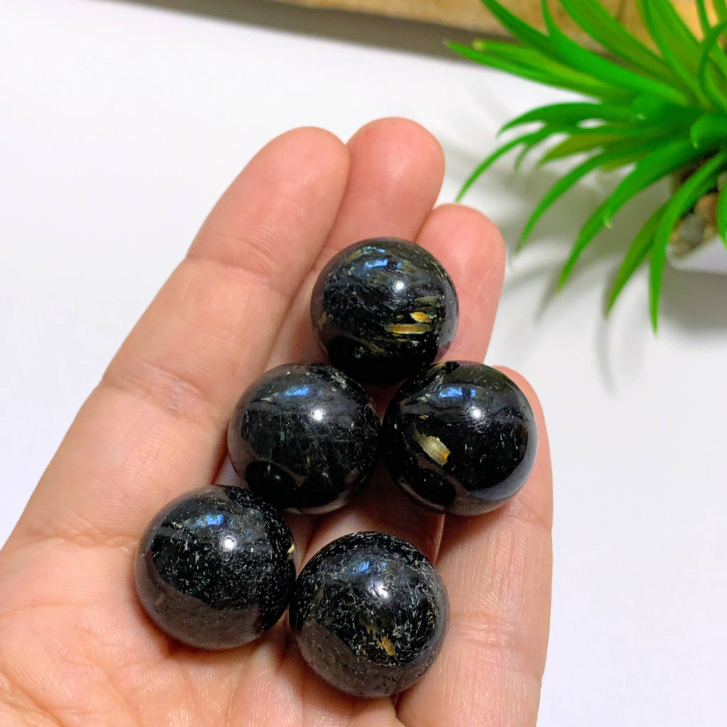 One Genuine Greenland Nuummite Mini Sphere Carving - Earth Family Crystals