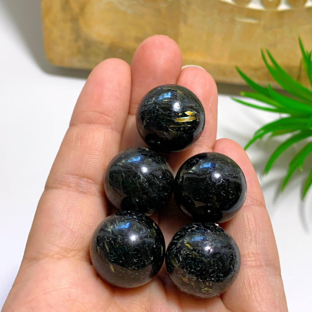 One Genuine Greenland Nuummite Mini Sphere Carving - Earth Family Crystals