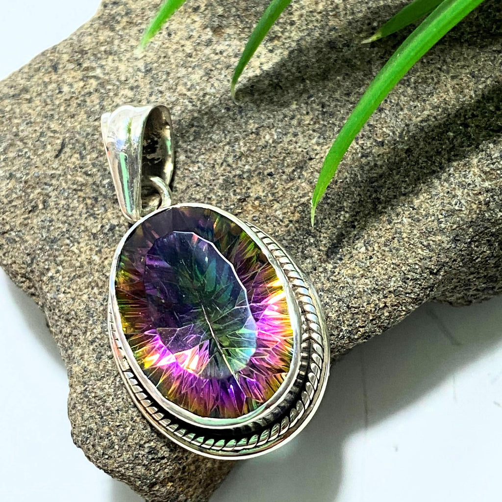 Faceted Mystic Topaz Pendant in Sterling Silver (Includes Silver Chain) #1 - Earth Family Crystals