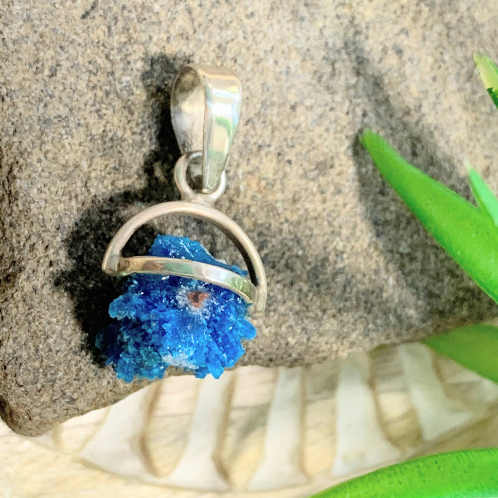Natural Blue Cavansite Dainty Sterling Silver Pendant (Includes Silver Chain) #1 - Earth Family Crystals
