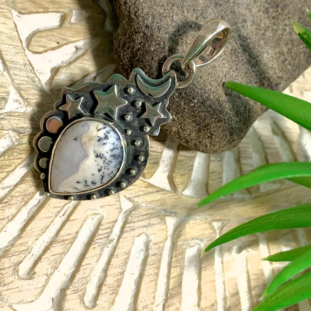 Dendritic Agate Gemstone Pendant in Sterling Silver (Includes Silver Chain) - Earth Family Crystals