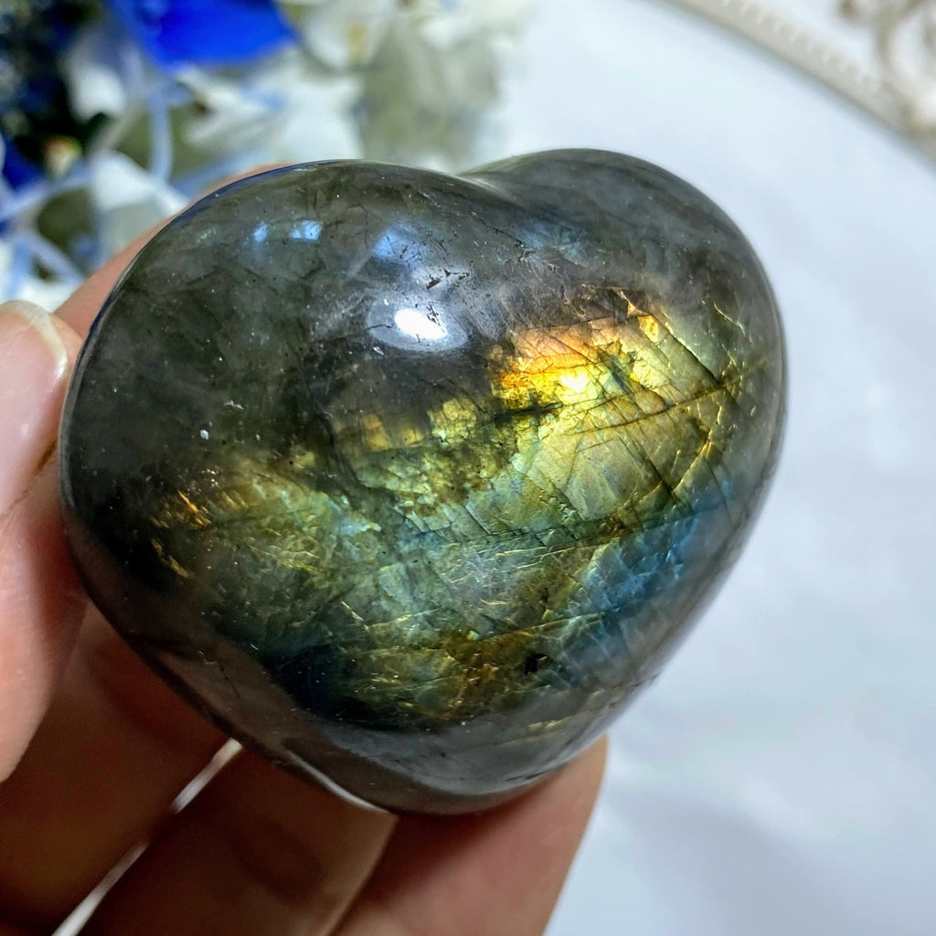 Chubby Multi Flashes Labradorite Heart Carving #1 - Earth Family Crystals