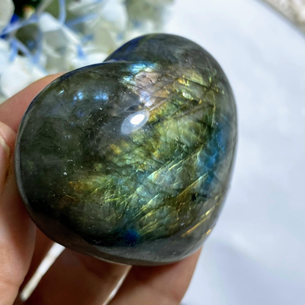 Chubby Multi Flashes Labradorite Heart Carving #1 - Earth Family Crystals