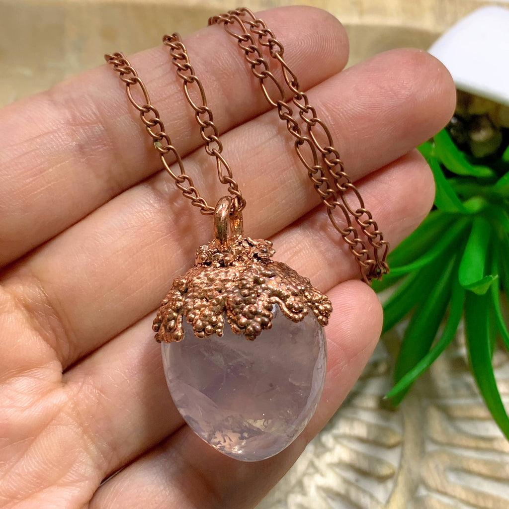 Handmade Rose Quartz Copper Necklace (24 inch chain) - Earth Family Crystals