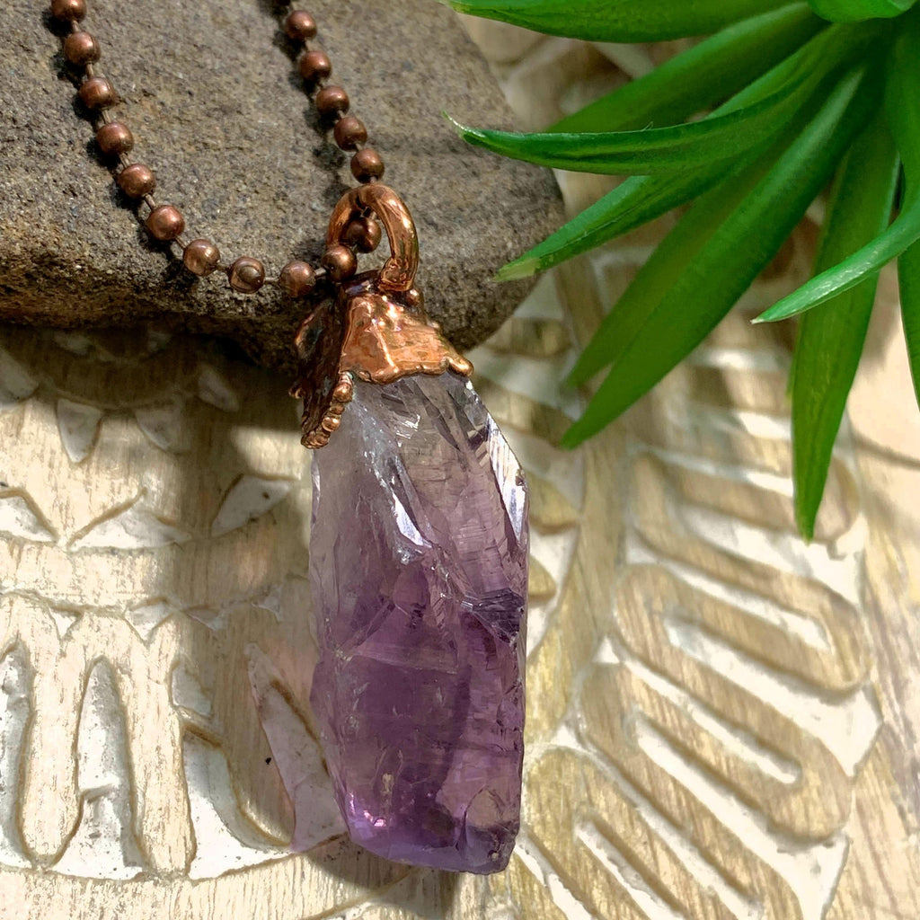 Handmade Raw Amethyst Copper Necklace (23 inch chain) - Earth Family Crystals