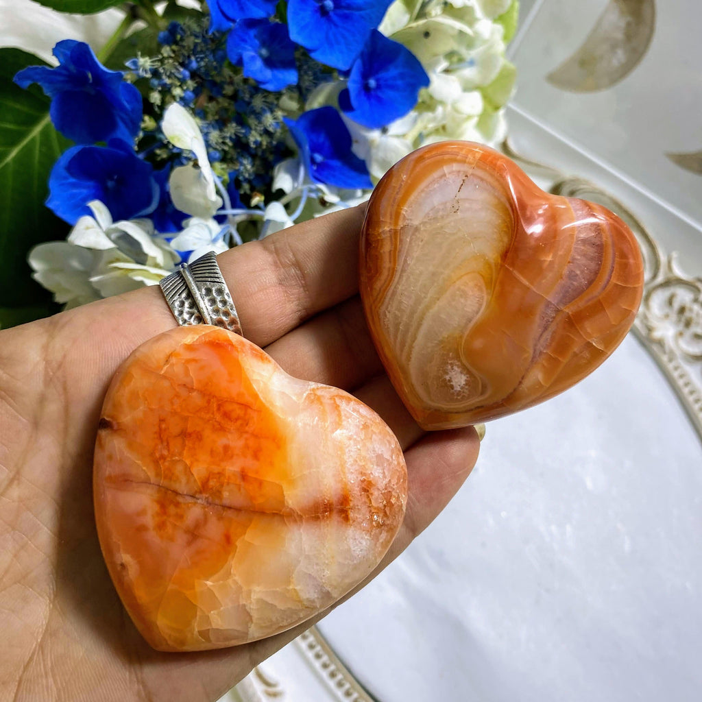 One Frosty Orange Carnelian Hand Held Heart From Madagascar - Earth Family Crystals