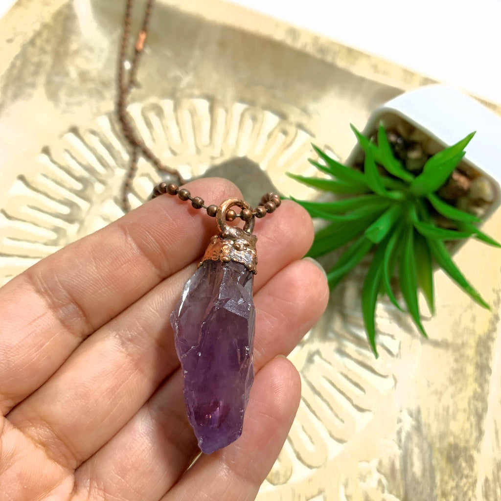 Handmade Raw Amethyst Copper Necklace (23 inch chain) - Earth Family Crystals