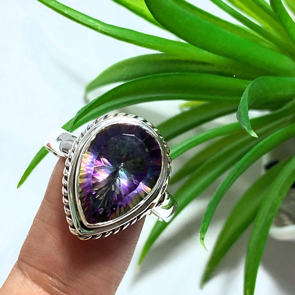 Faceted Teardrop Mystic Topaz Sterling Silver Ring (Size 9.5) - Earth Family Crystals