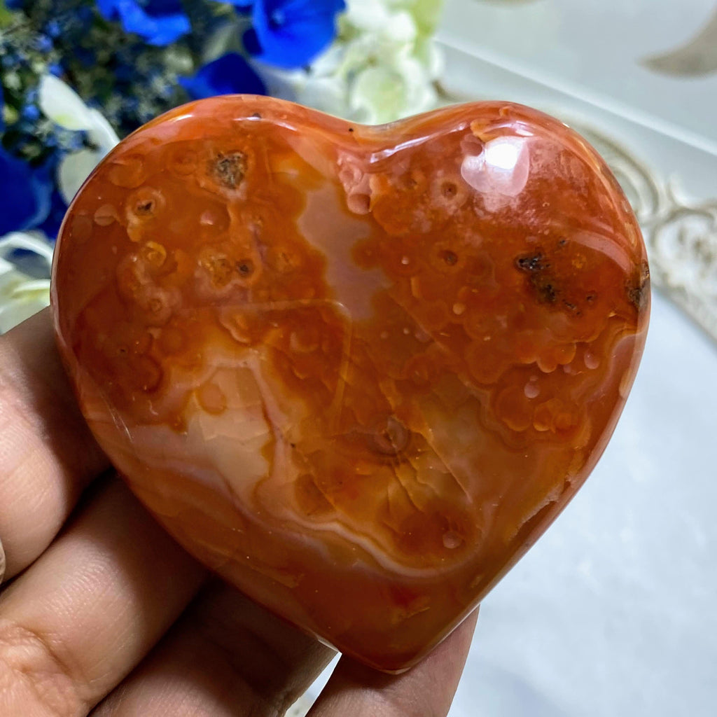 Frosted Orange Swirls Large Carnelian Heart From Madagascar - Earth Family Crystals
