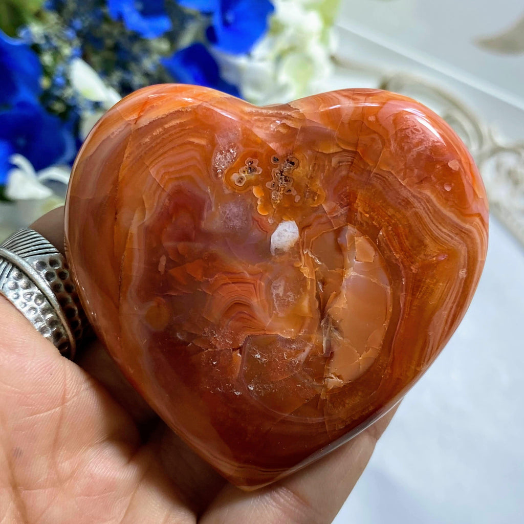 Frosted Orange Swirls Large Carnelian Heart From Madagascar - Earth Family Crystals