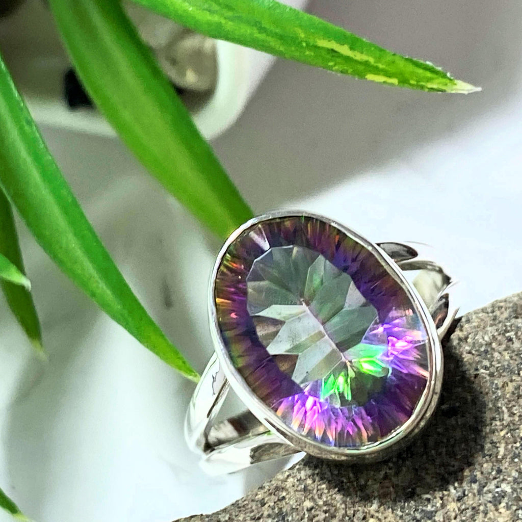 Pretty Faceted Mystic Topaz Sterling Silver Ring (Size 7.5) - Earth Family Crystals